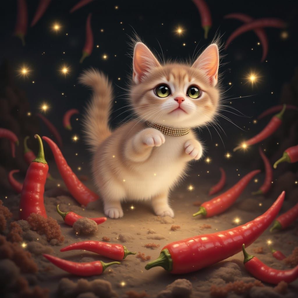 Pearl Cat Dances with Chili Peppers