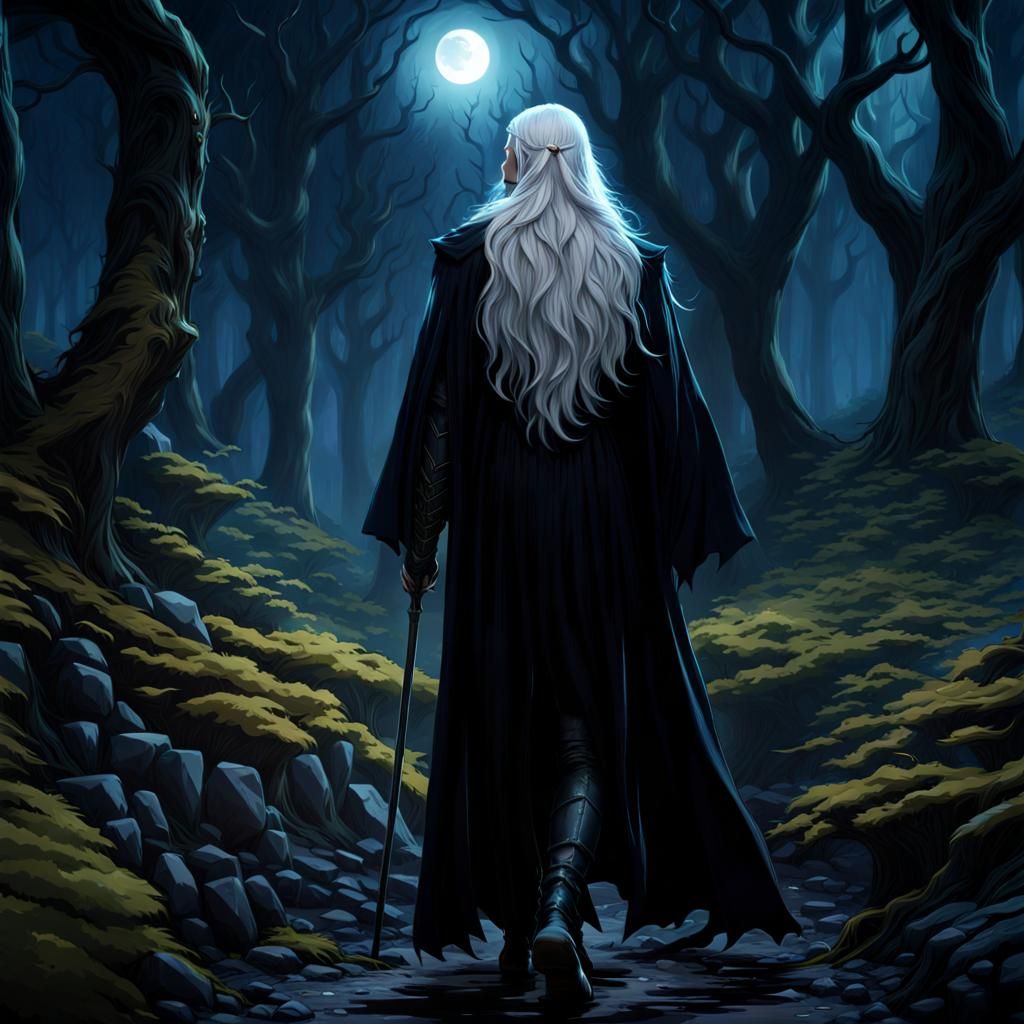 Pale Teenager Walks to Forest: Detailed Matte Painting