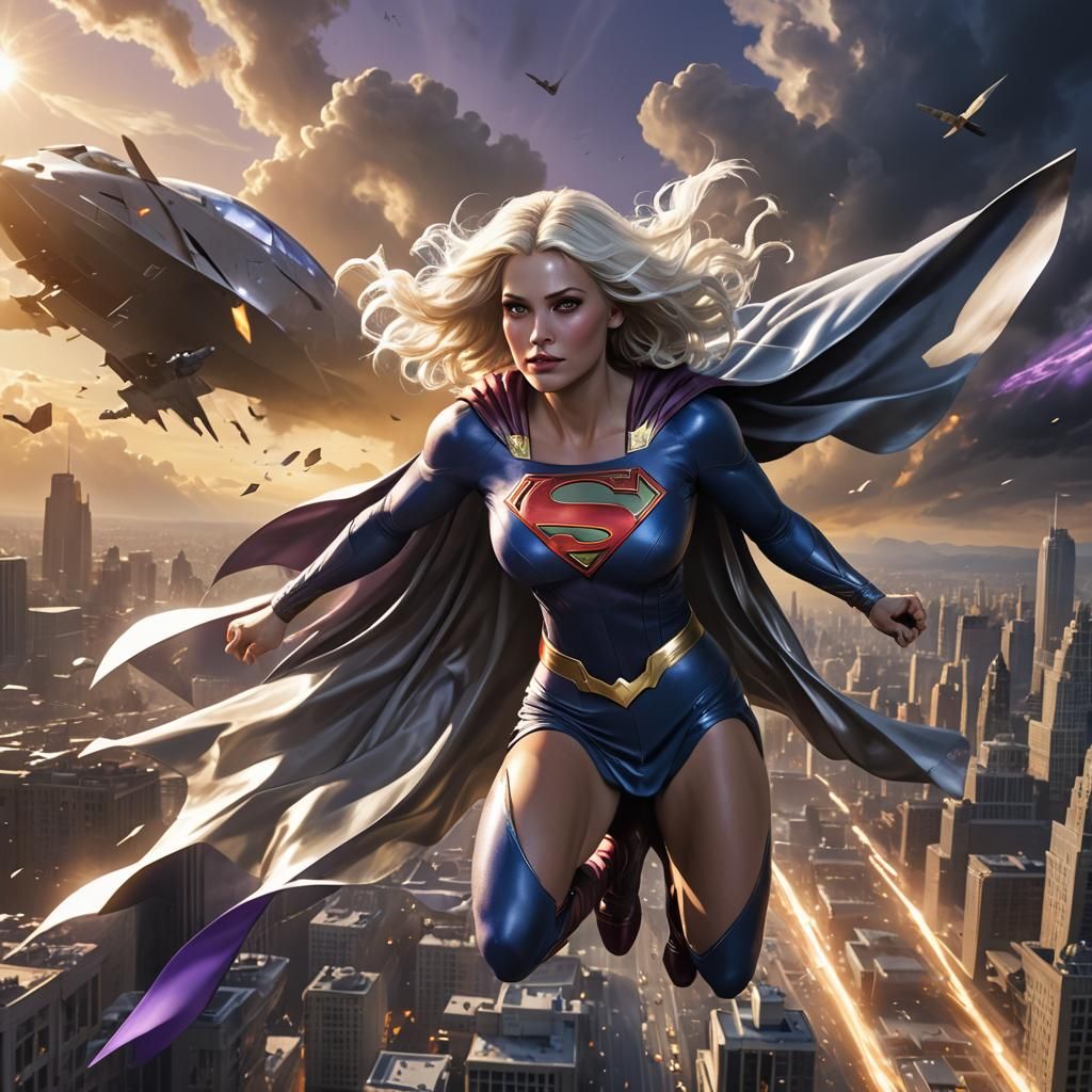 Supergirl Saves Plane: Heroic Fantasy Digital Art