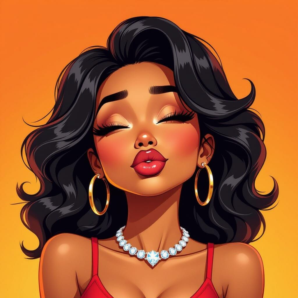 Cartoon Woman Rolling Eyes in Digital Airbrush Style