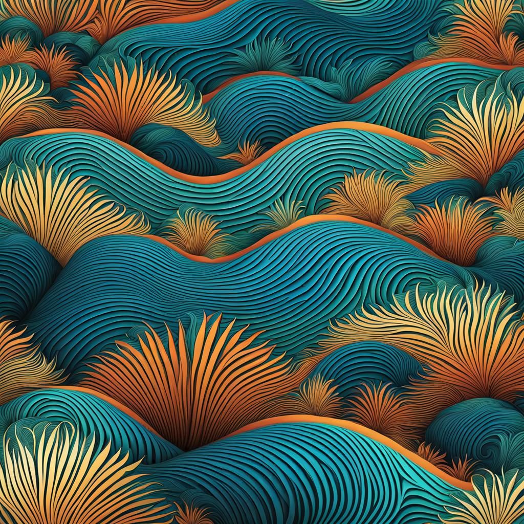 Abstract Tropical Beach with Fractal and Zentangle Elements