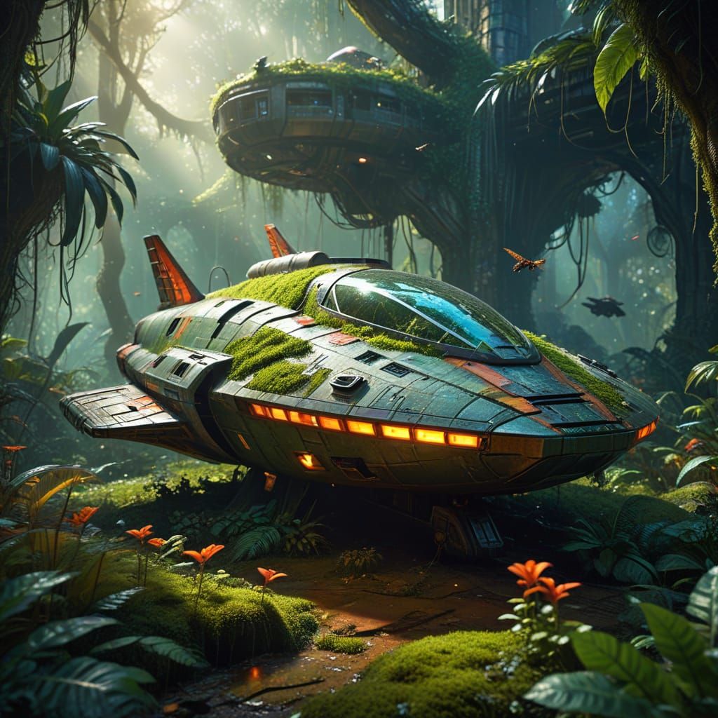 Abandoned Starship in Alien Jungle