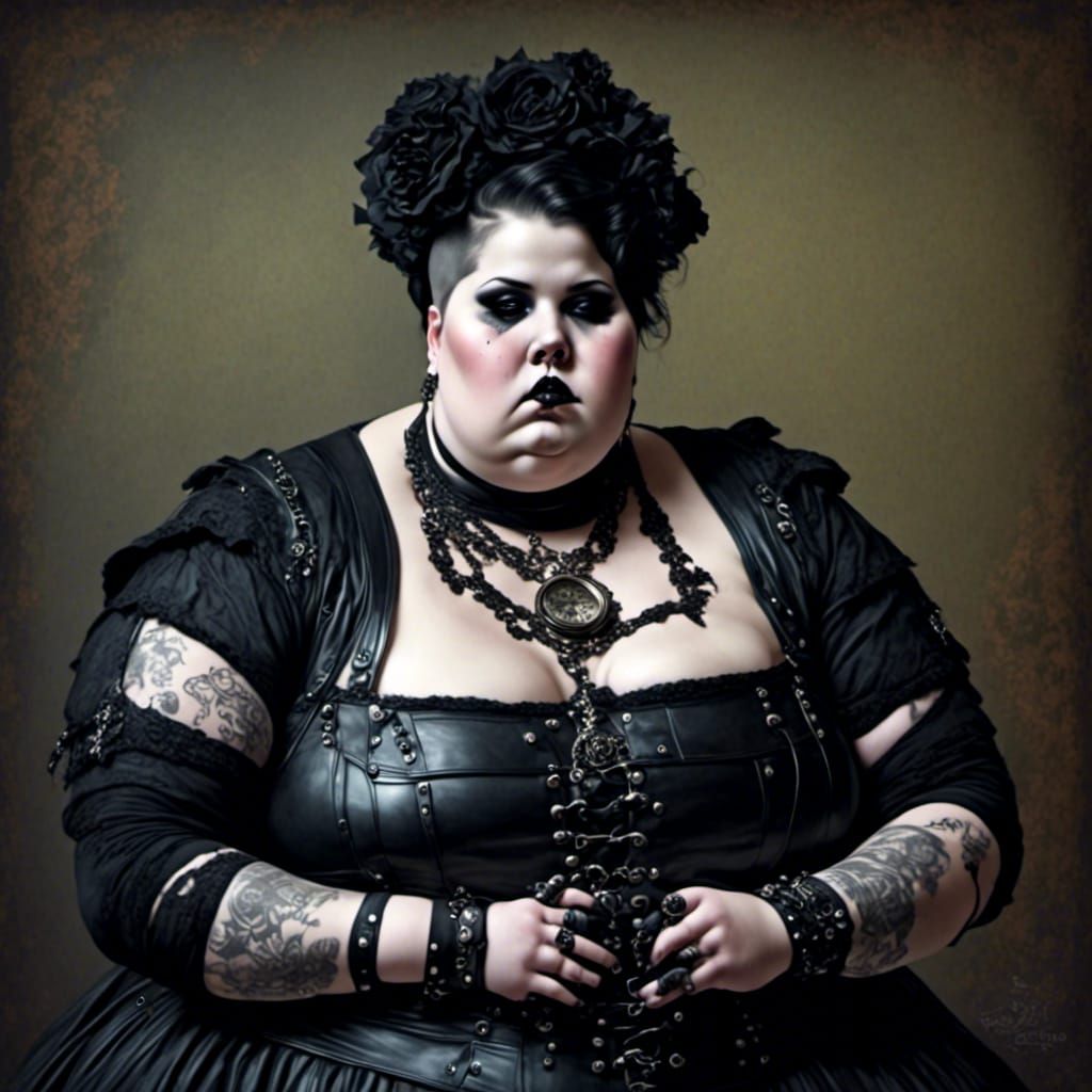Gothic SSBBW with Respirator in Dark Fantasy Style