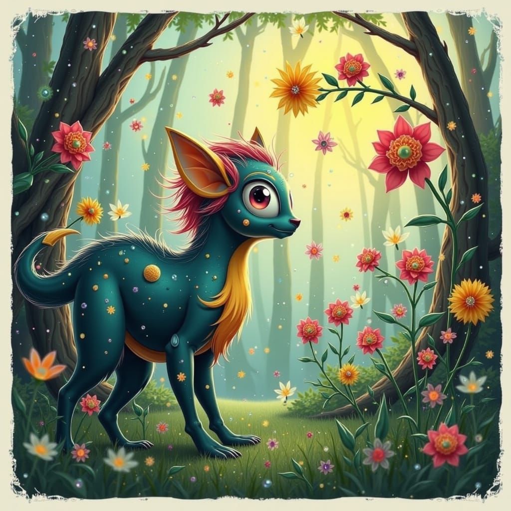 Furry Forest Creature in Playful Pop Art Style