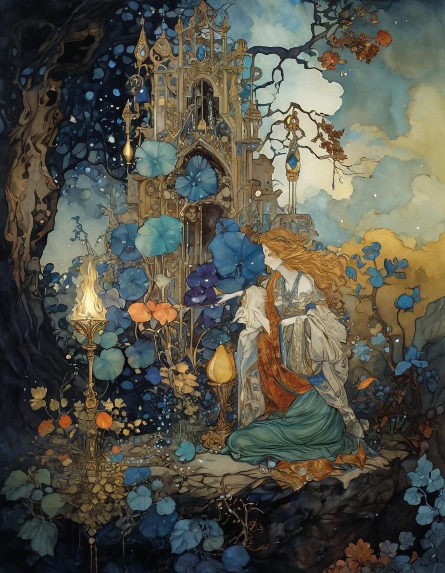 Allegorical Forgiveness: Art Nouveau Fairytale Illustration