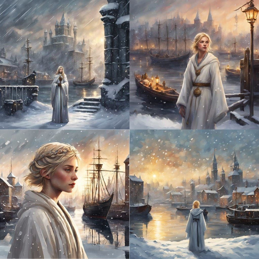 Priestess and Knights at Snowy Port