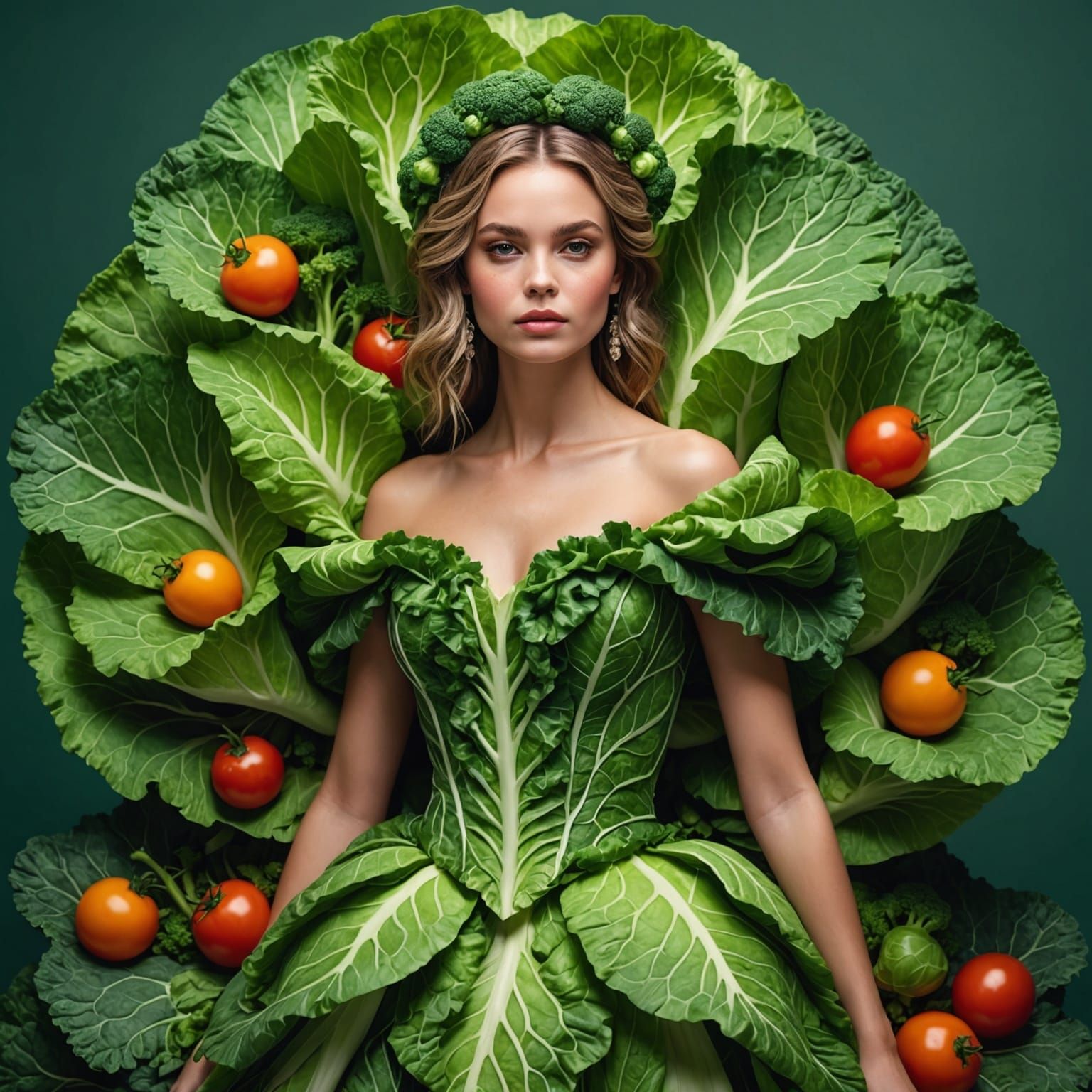 Vegetable Dress: Hyperrealistic Art of a Beautiful Girl