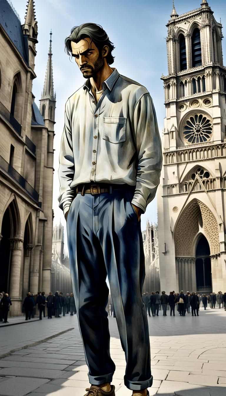 Notre Dame: A Man's Gentle Expression in Dark Eyes