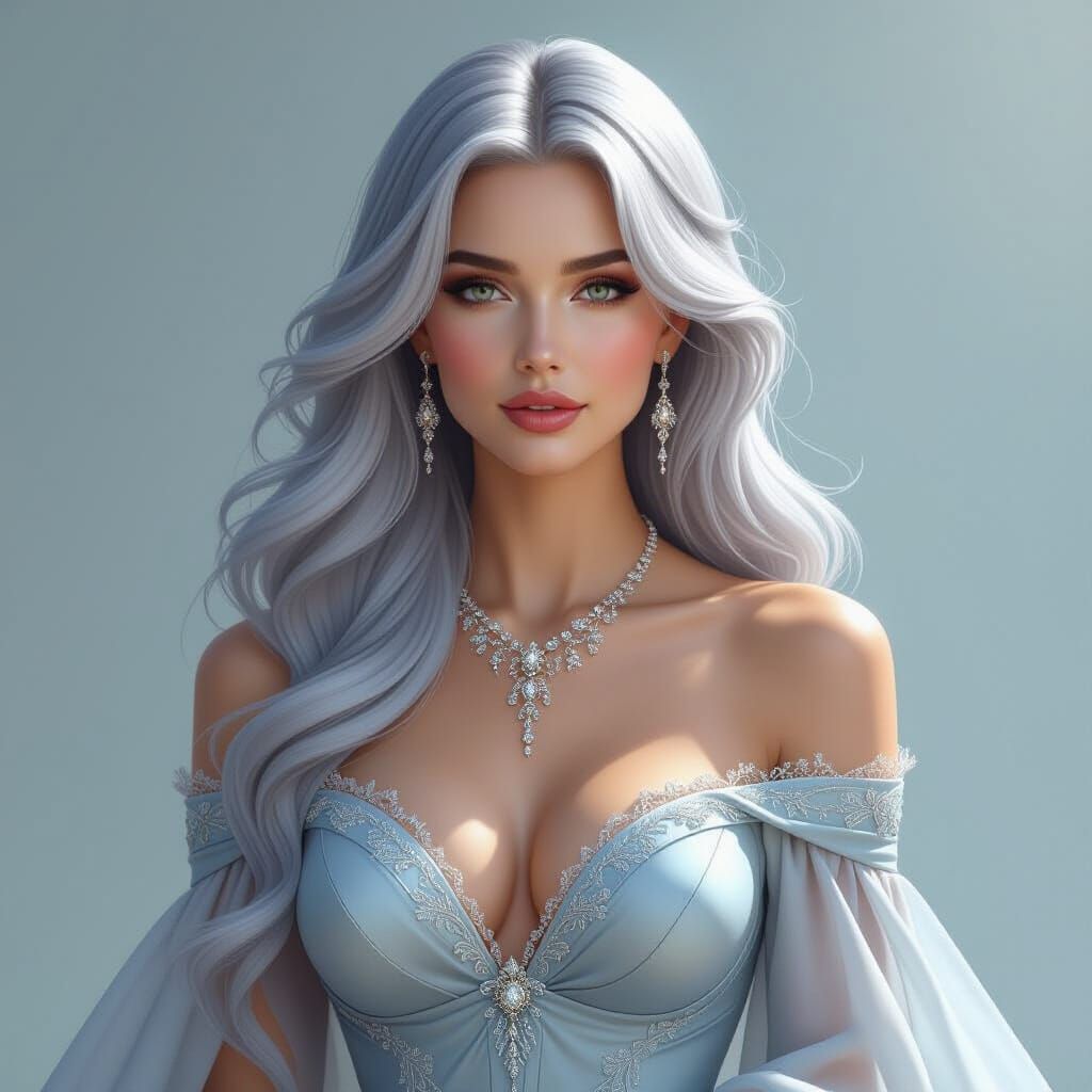 Hyperrealistic Silver-Haired Woman Portrait in Digital Paint...