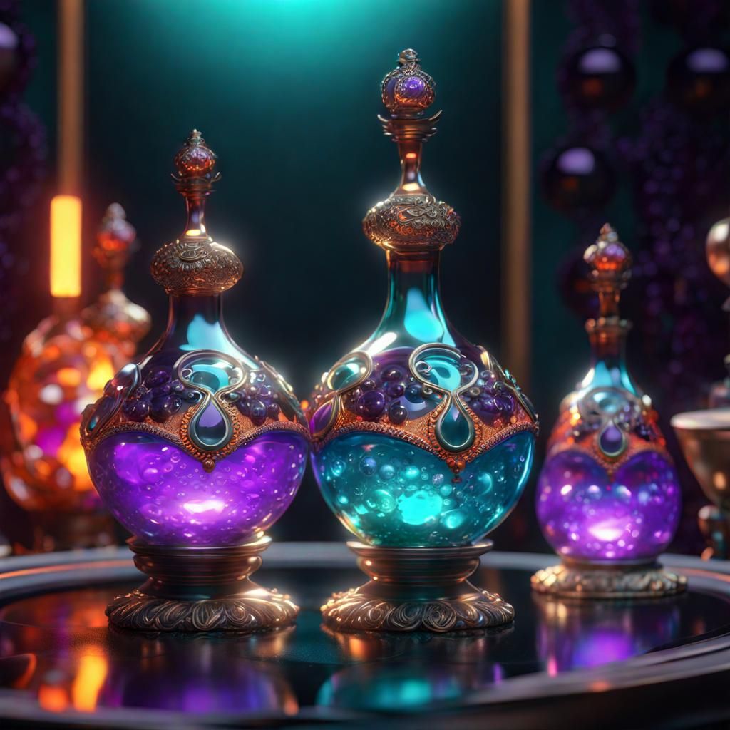 Colorful Magicpunk Potions in Ornate Glass