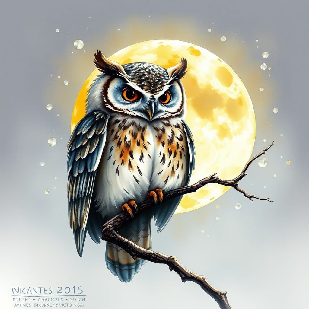 Dreamy Owl in Vibrant Moonlight