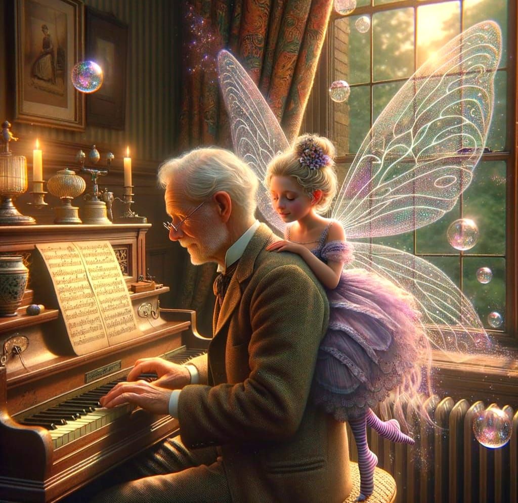 A Musician's Whimsical Muse in Edwardian Elegance