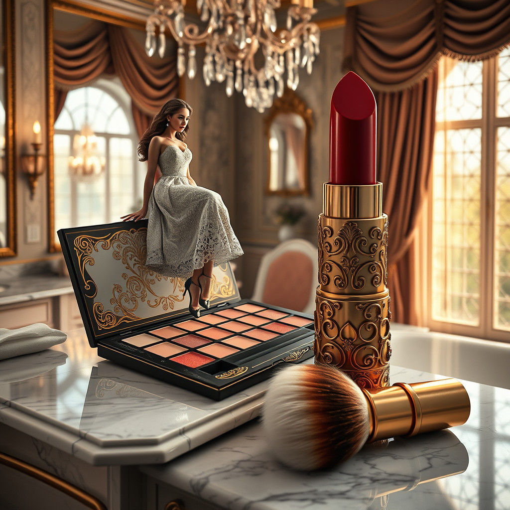 Miniature Woman on Giant Makeup Palette