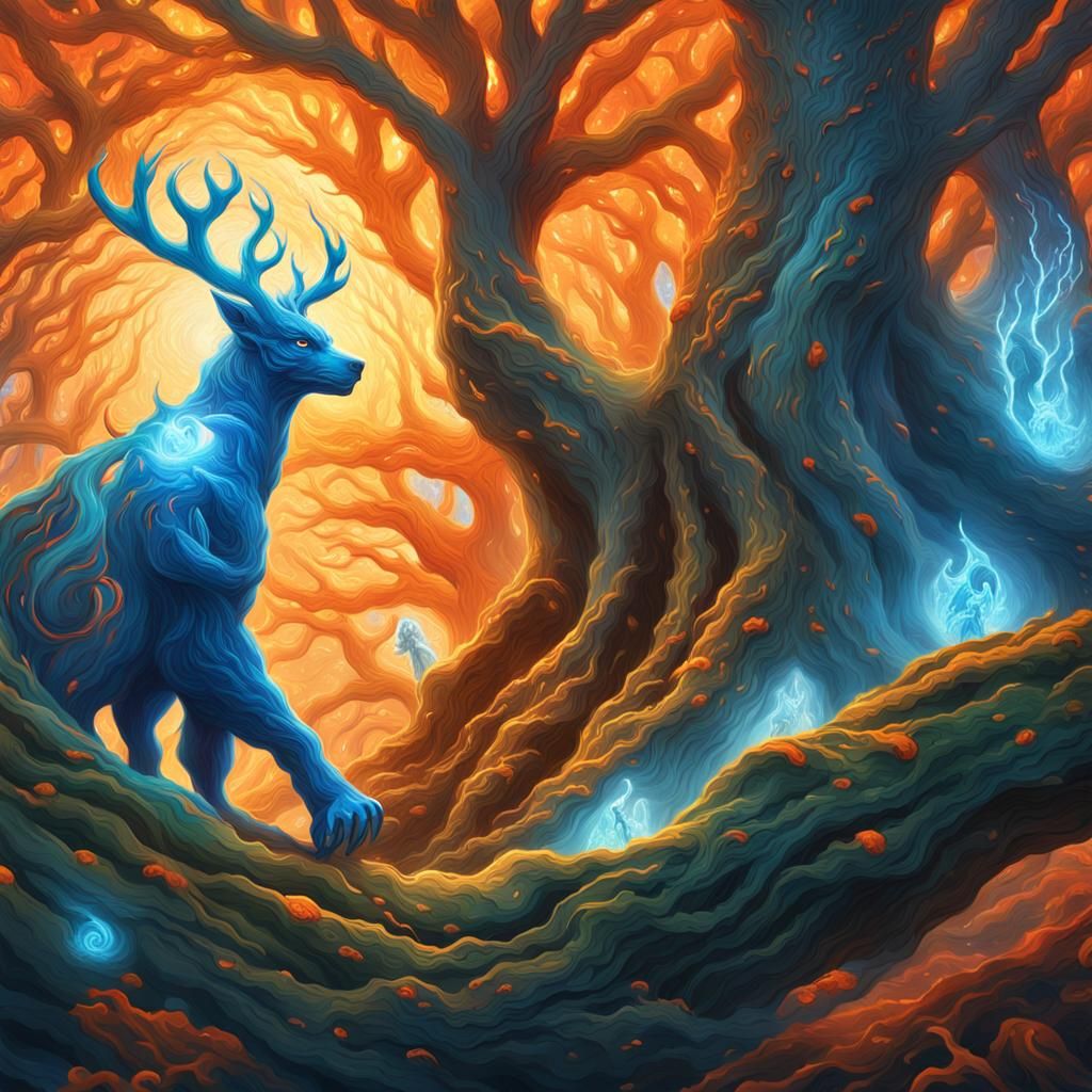 Elemental Being in Mystical Forest, High Fantasy Art