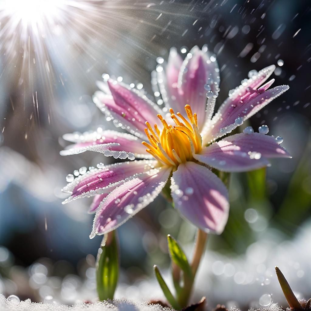 Spring Flower Emerges from Blizzard: Hypermacro Photography