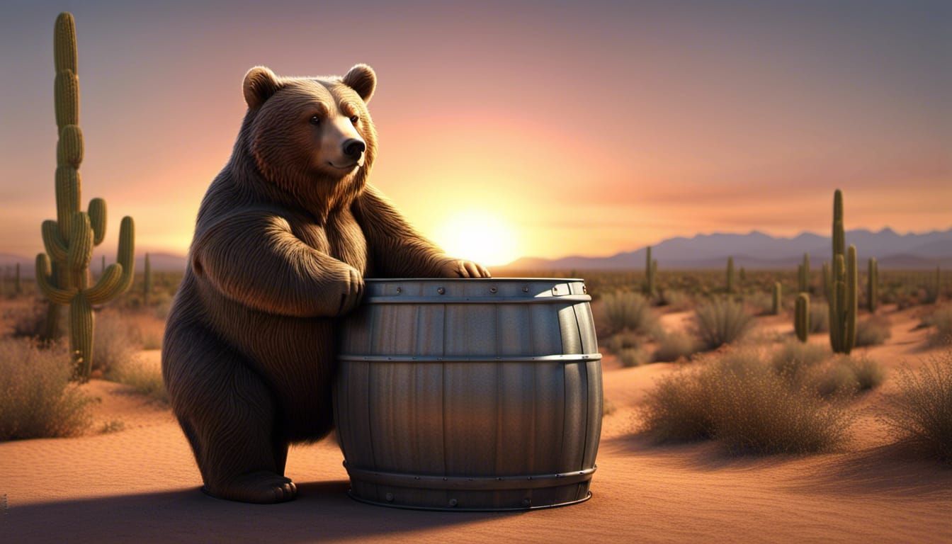 Fuzzy Bear Portrait at Desert Sunset