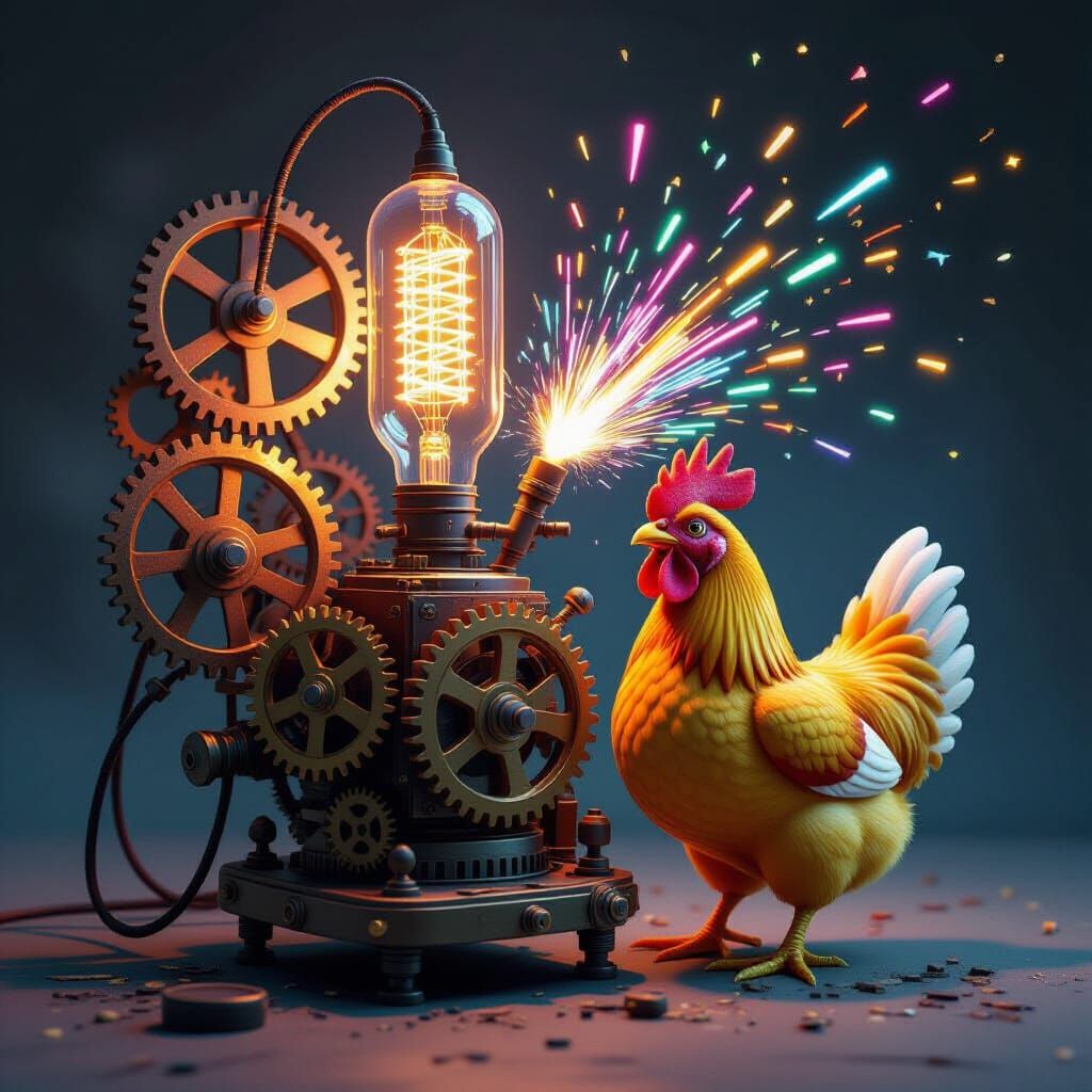 Whimsical Contraption of Gears and Rubber Chicken