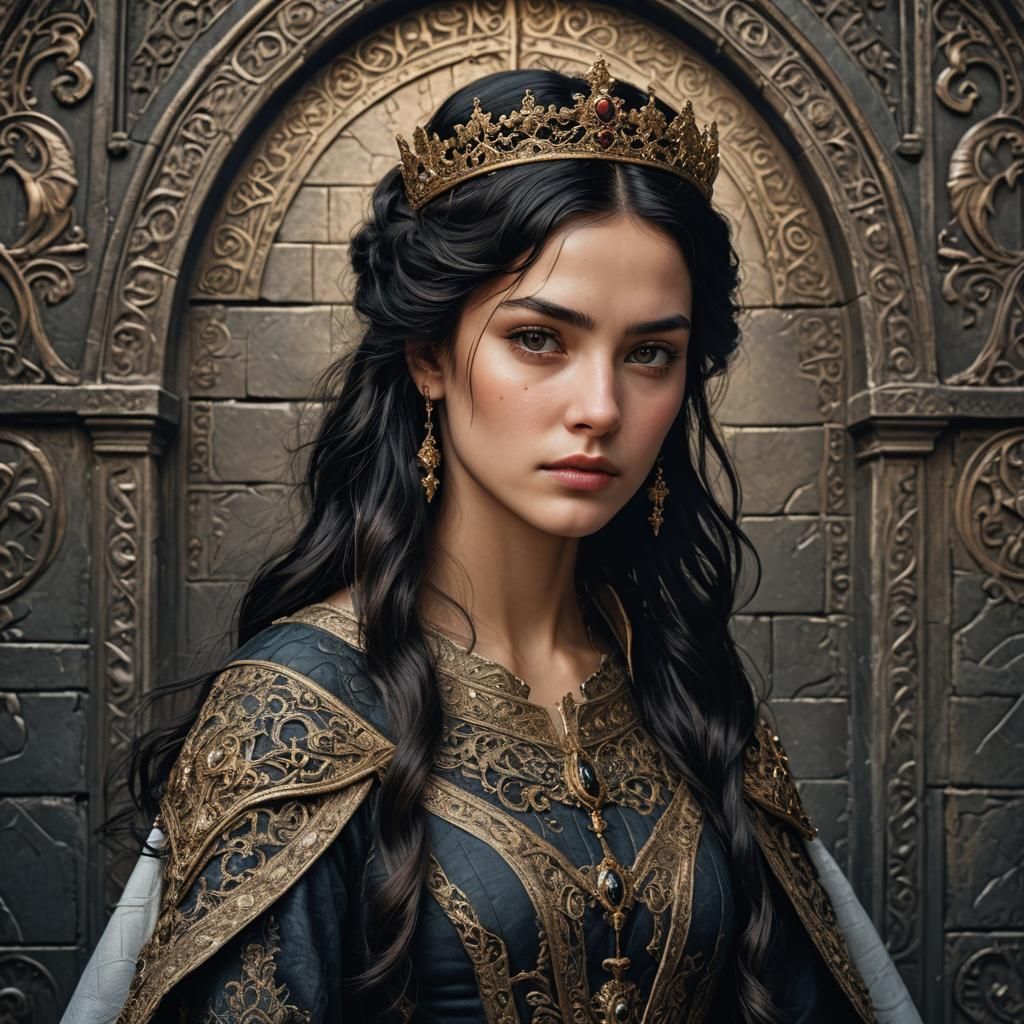 Medieval Queen Portrait in Hyperrealistic Style