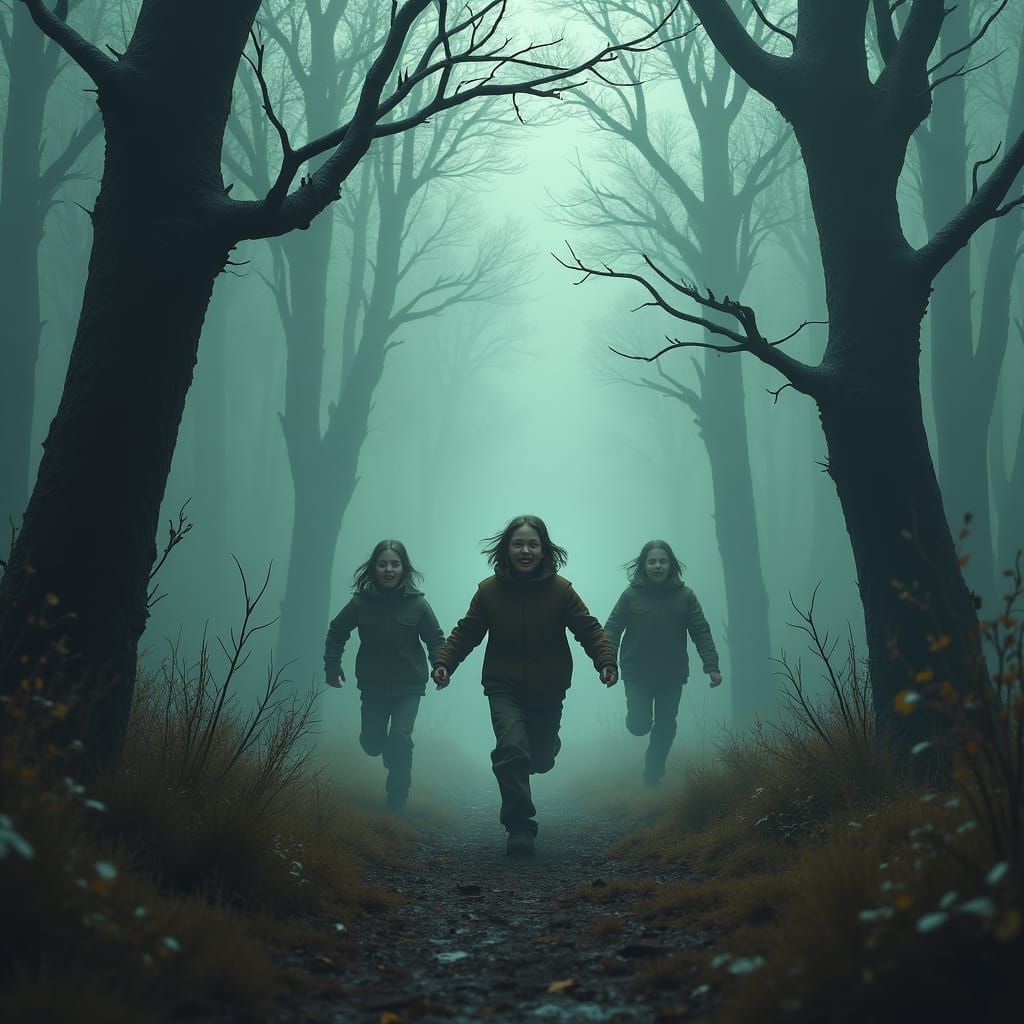 Eerie Forest Scene in Dark Fantasy Style