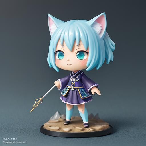 Catgirl Figurine on Beach in Anime Style