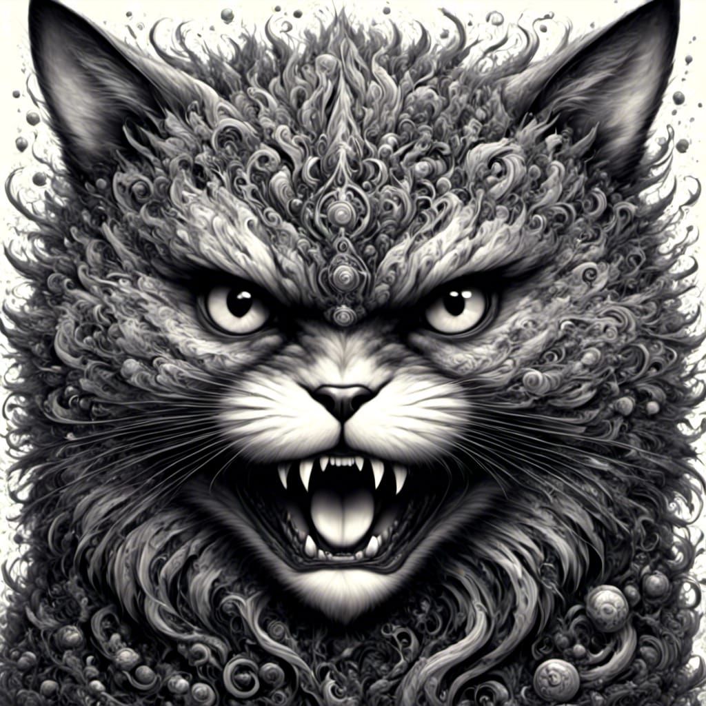 Angry Persian Cat Tattoo Sketch Design