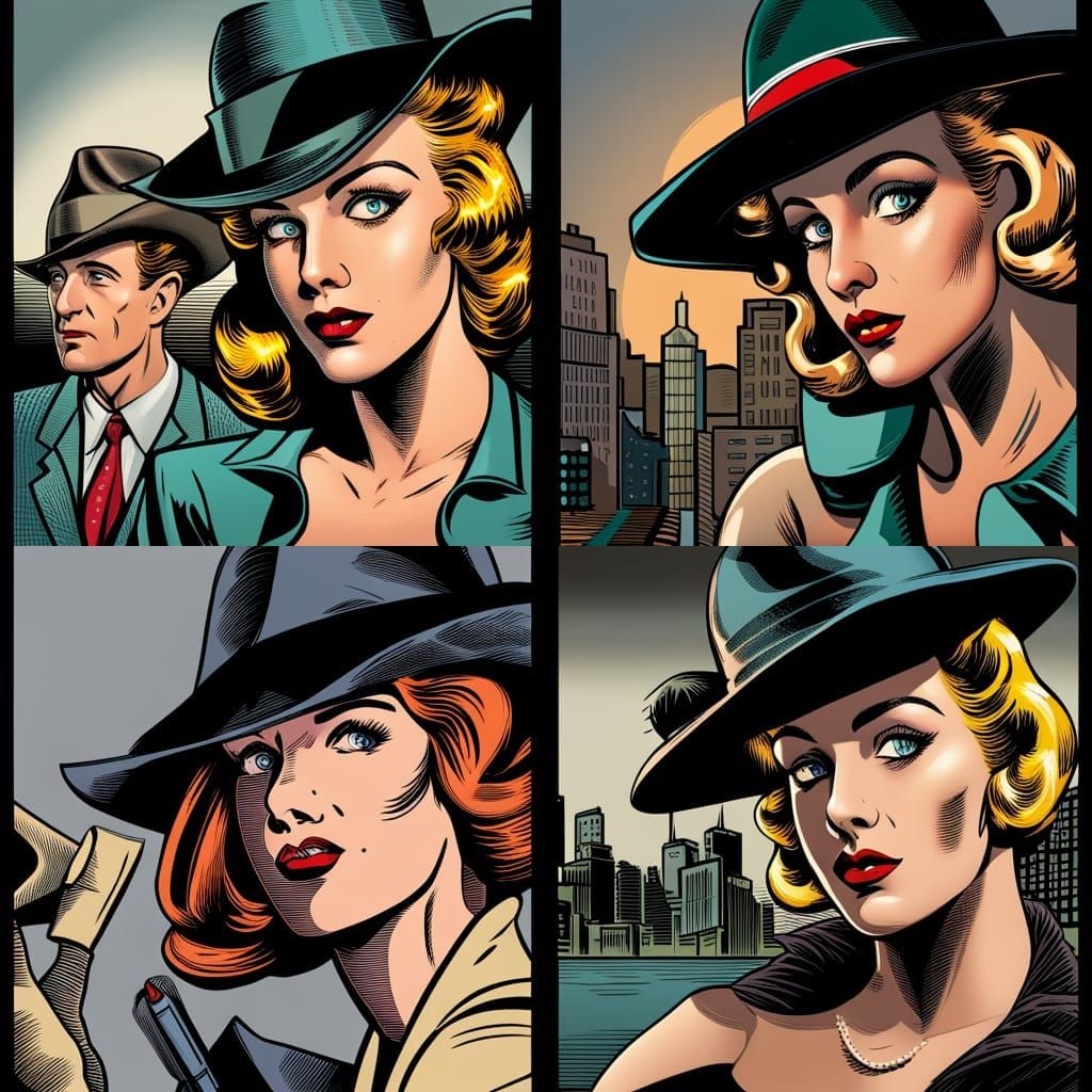 Film Noir Comic Book Scene of Woman Talking to Man