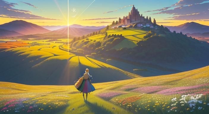 Cartoon Chibi Meditates in Geometric Botanical Garden