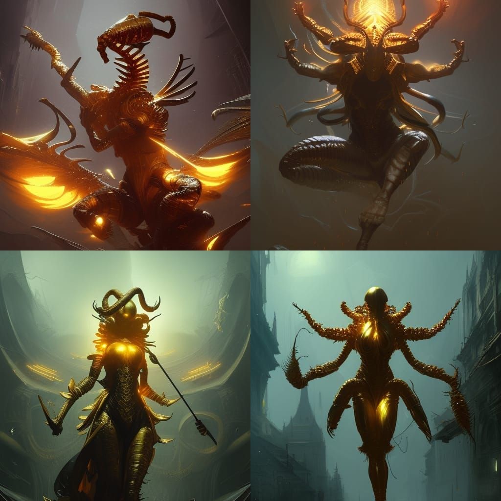 Golden Scorpion in Dark Fantasy Style