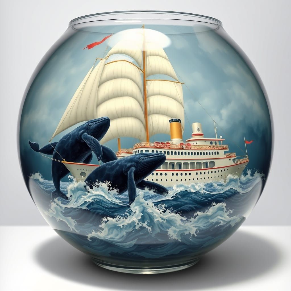 Whales Pulling a Ship Through Stormy Seas