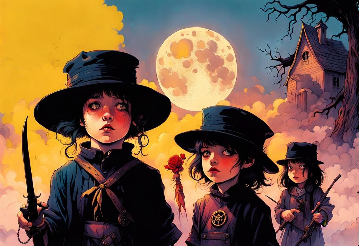 Mischievous littlest goth girl gang By Maxfield Parrish, Ralph Steadman, Anna Dittmann, Luis Royo, Ralph Steadman, Anna...