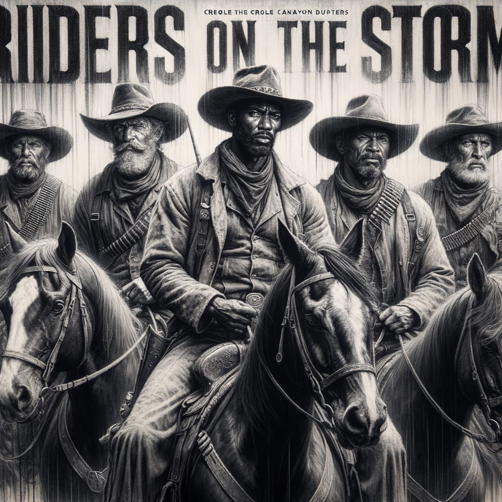 Creole Cowboys on Stormy Ride: Charcoal Sketch