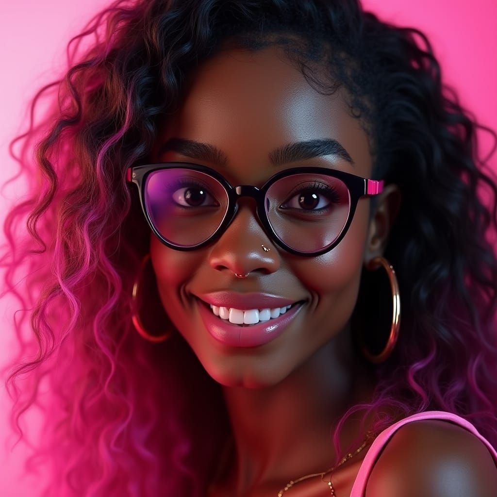 Glamorous Young Content Creator in Vibrant Pink and Black