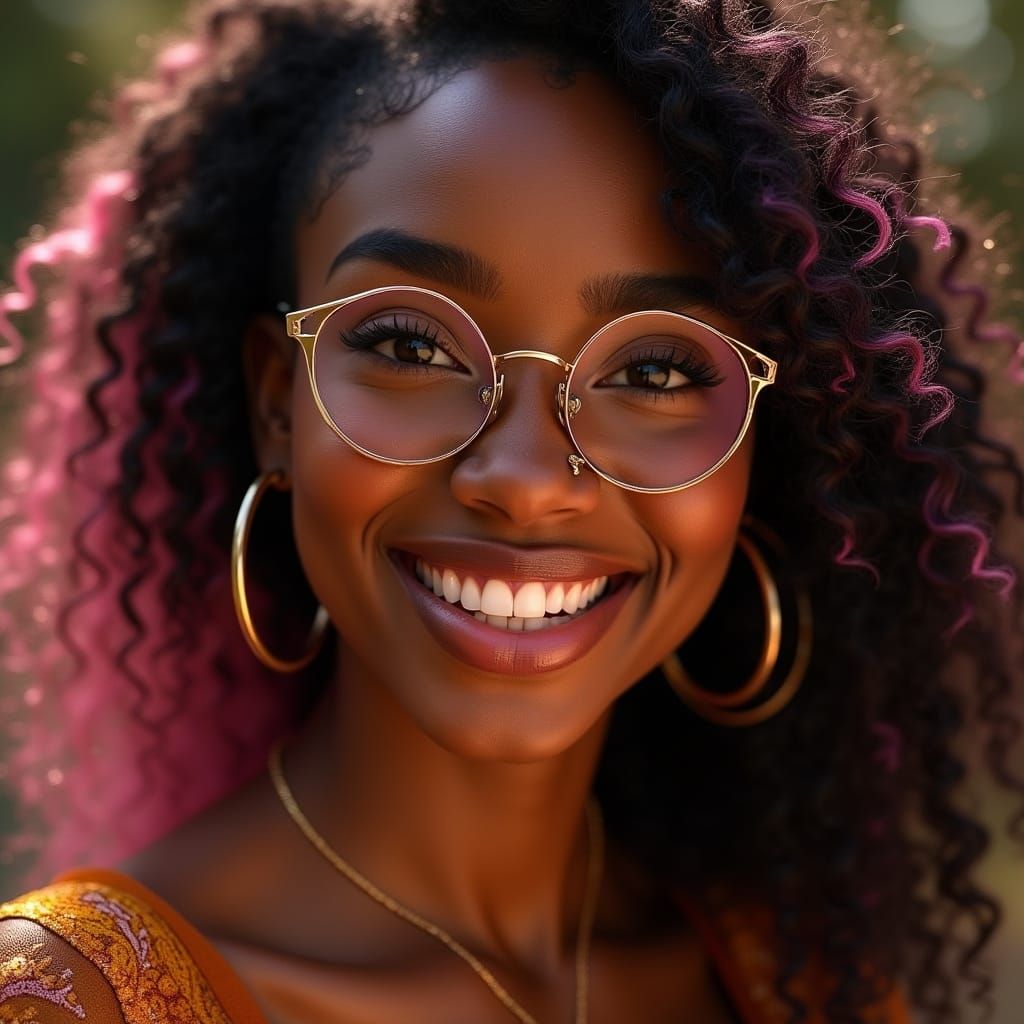 Glamorous Young Woman with Pink and Black Hair, Eyeglasses, ...
