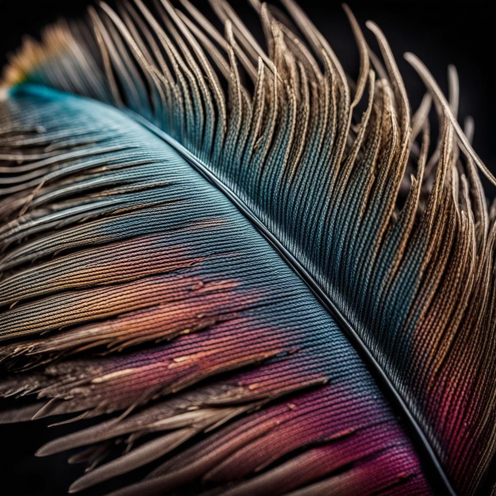 Detailed Macro Photograph of a Colorful Feather