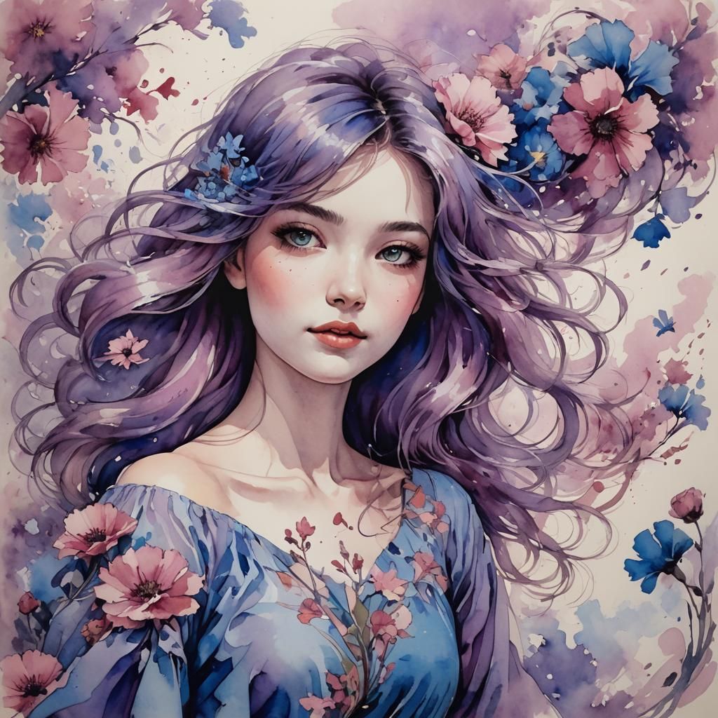 Happy Woman with Colorful Hair in Graffiti Art