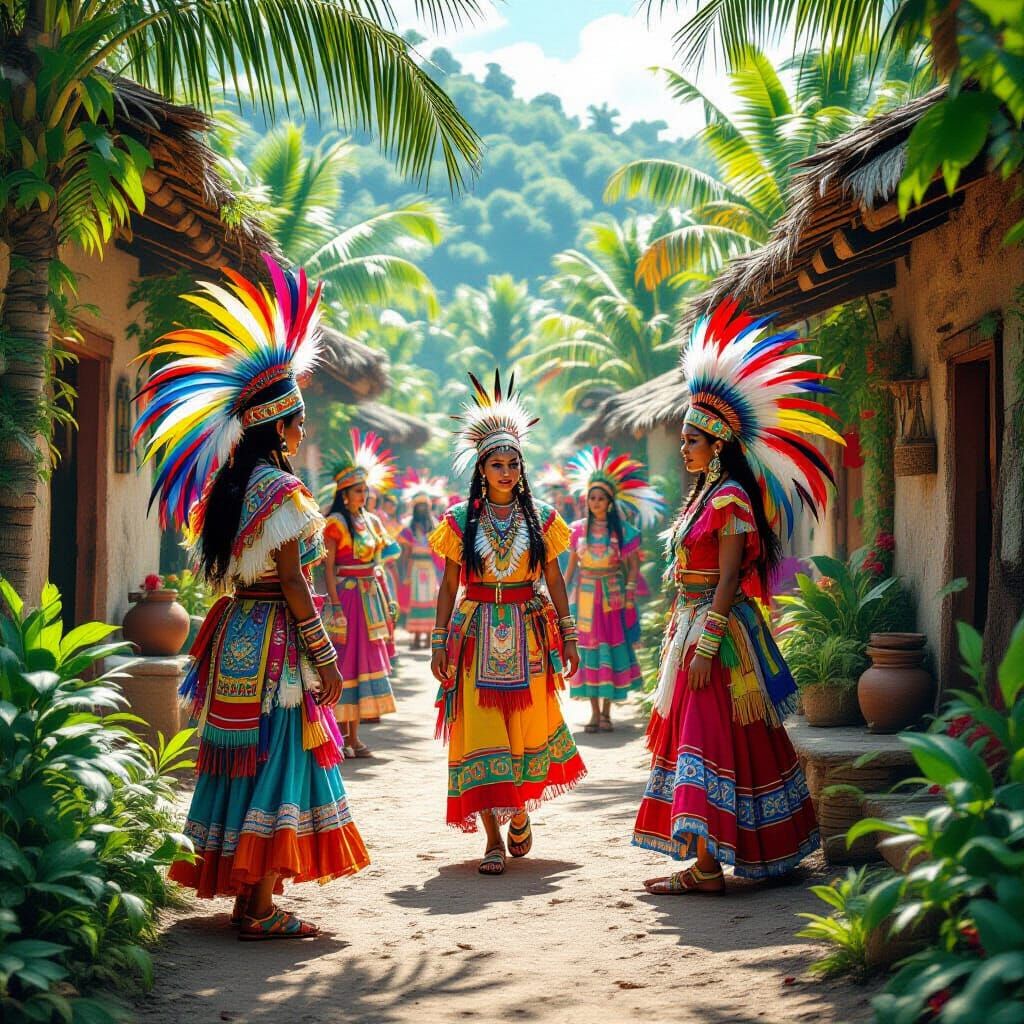 Vibrant Amerindian Village Scene in 3D