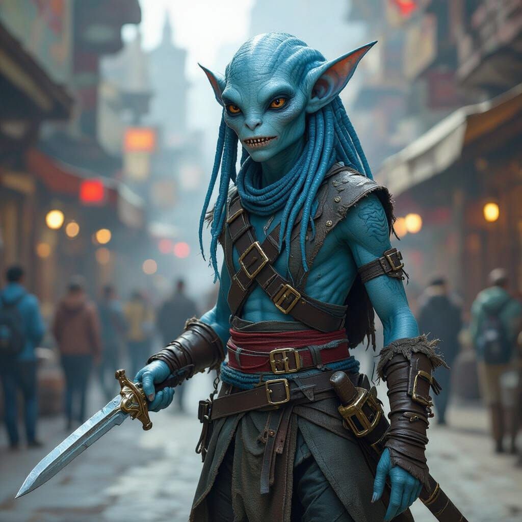 Alien Pirate in Spaceport, Retro Sci-Fi Illustration