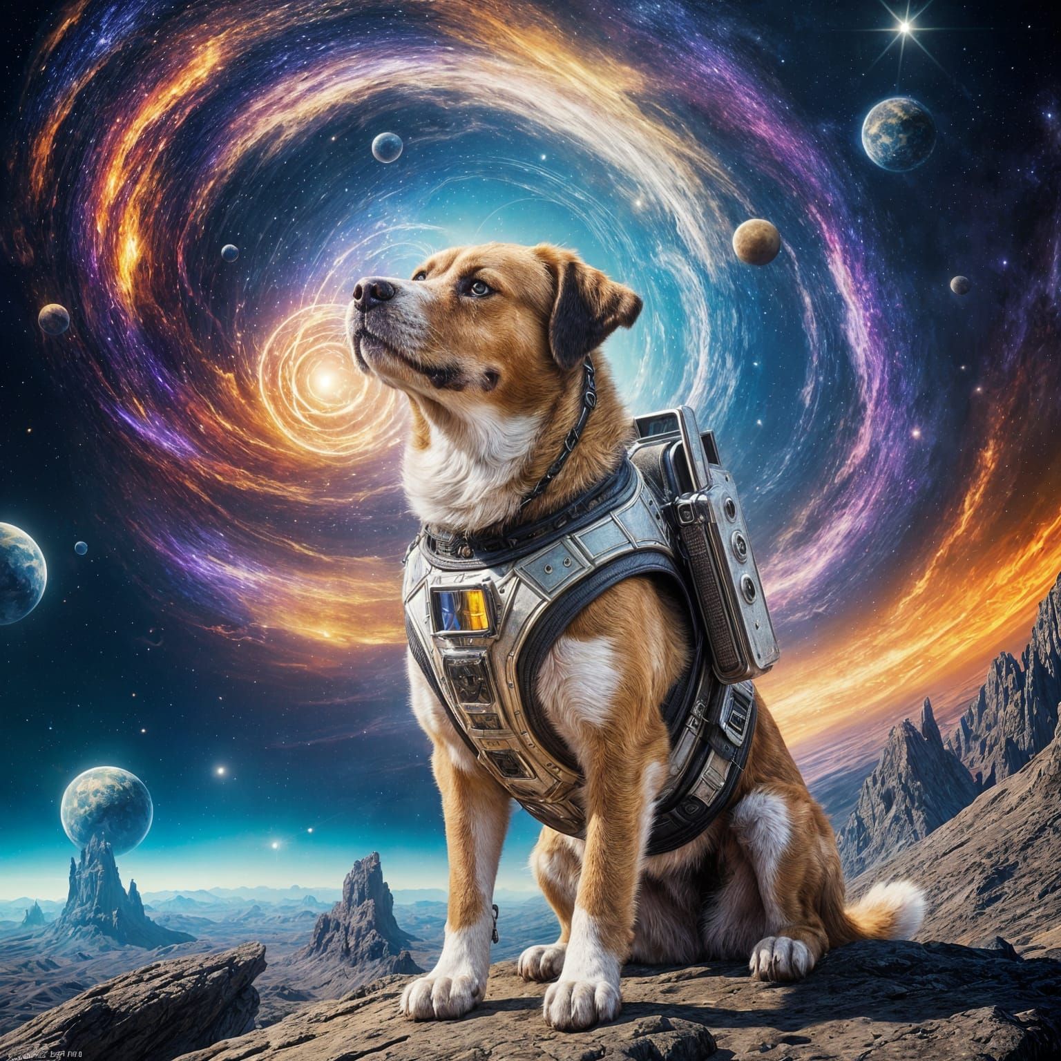 Dog's Cosmic Journey: Dark Fantasy Concept Art