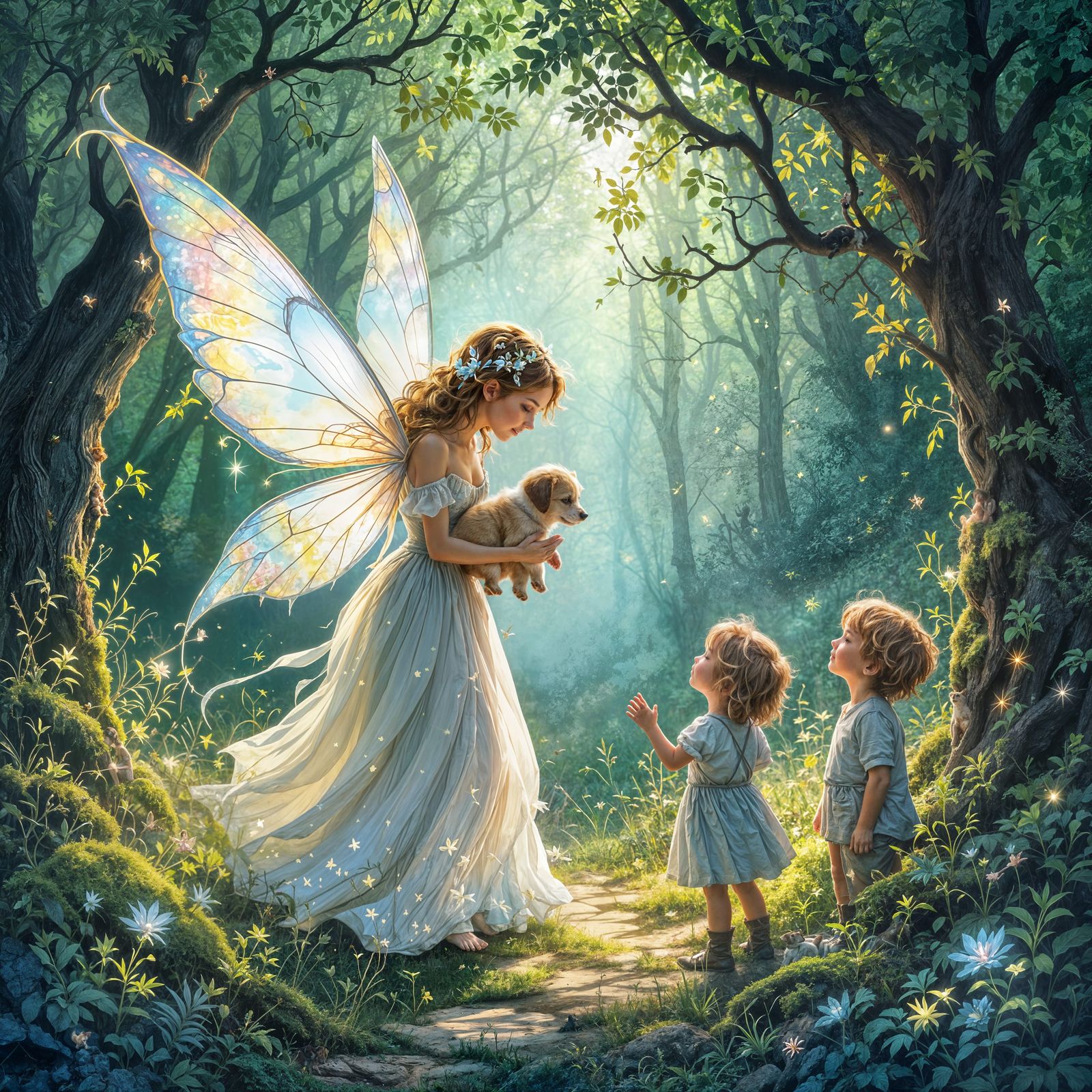 Kind Fairy Reunites Lost Puppy with Children in Enchanting W...
