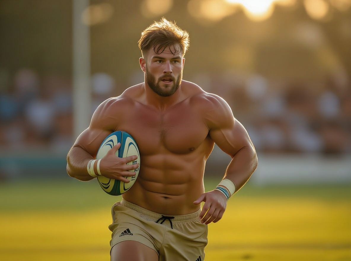 British Rugby Players in Hyperrealistic Golden Hour Shot