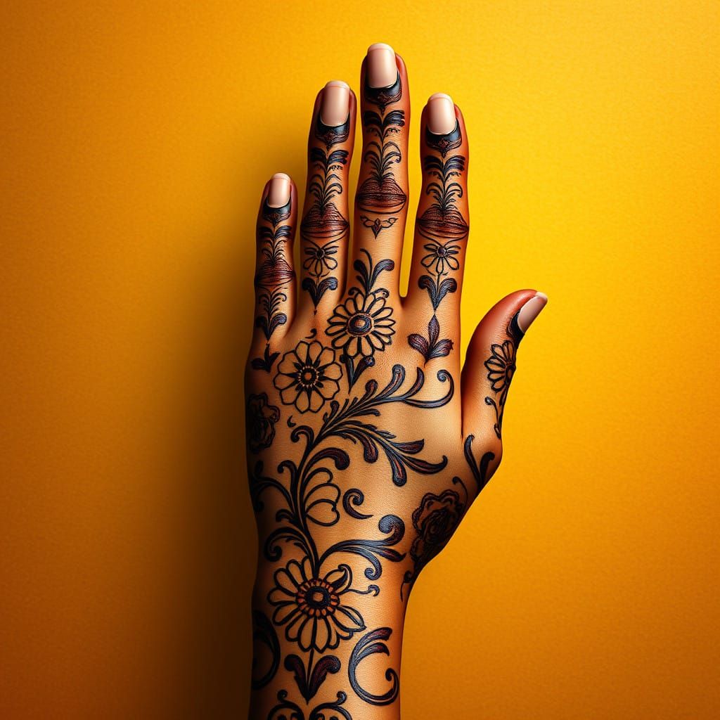 Mystical Mehendi Hand in Golden Realm