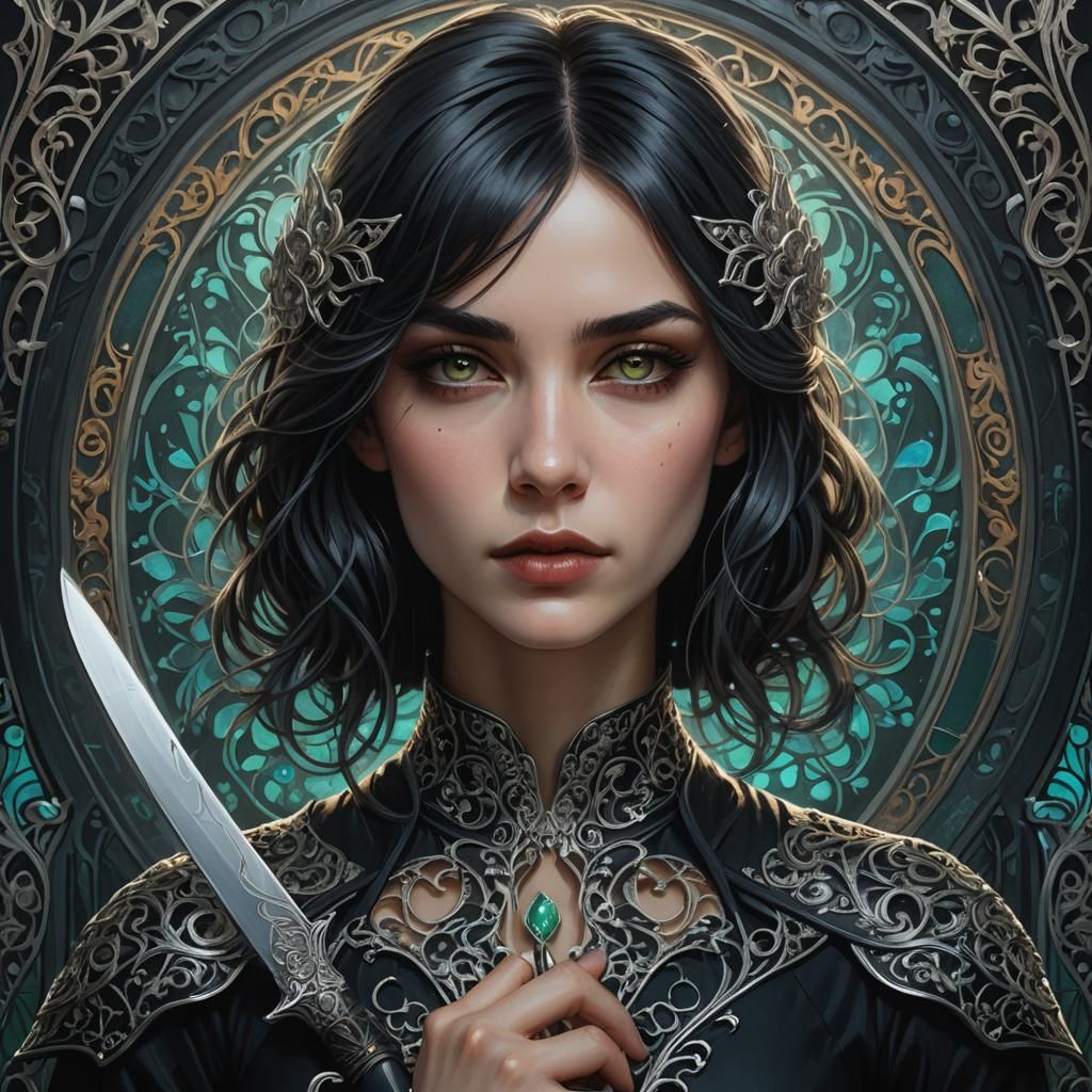 Dark Fantasy Portrait of Woman with Knife