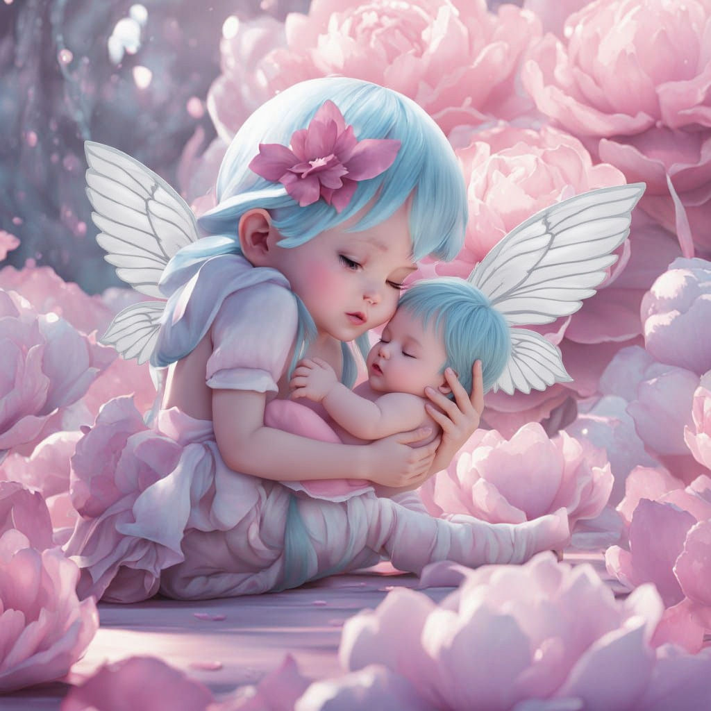 Sleeping Fairies in Peony Flower, 3D Anime Art