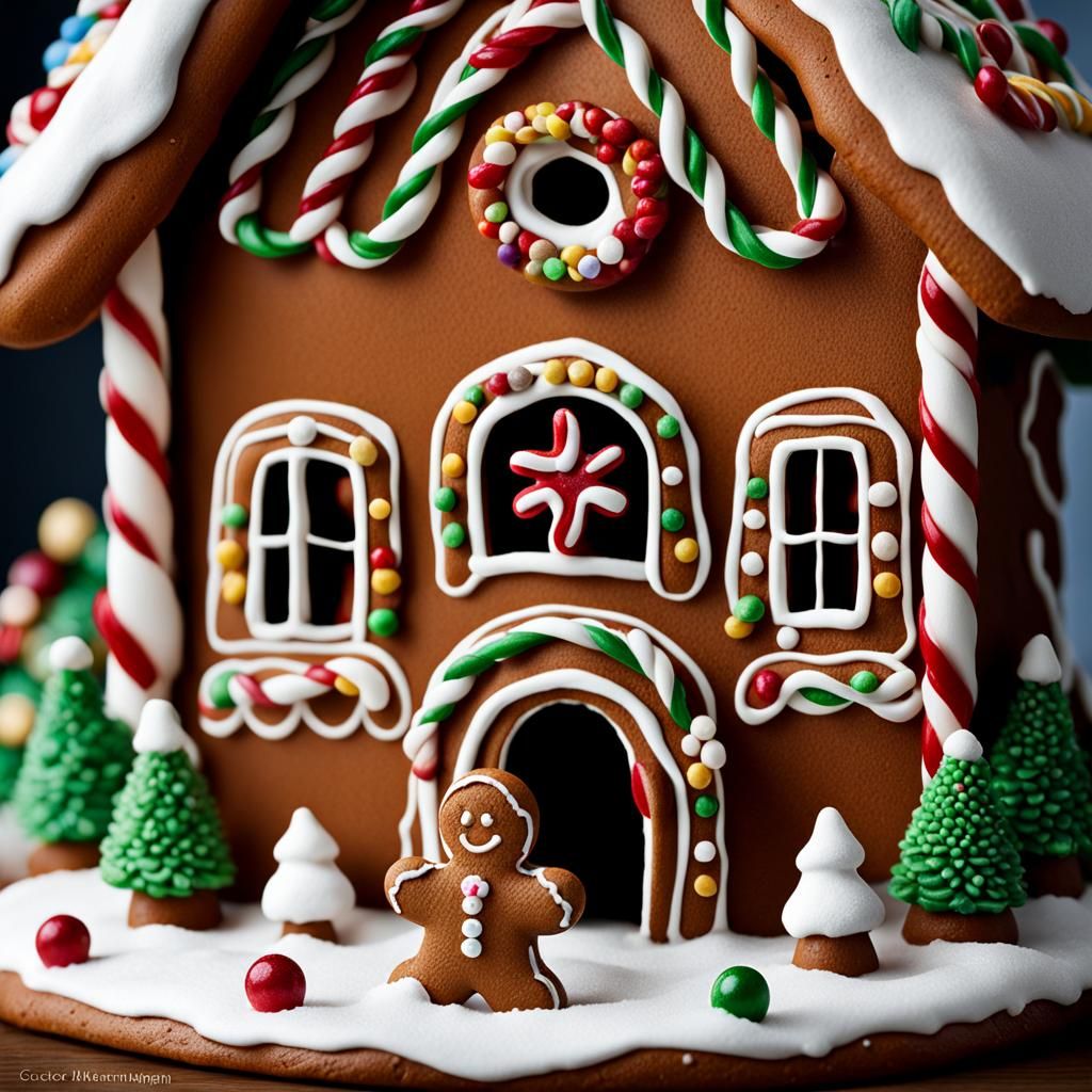 Hyperrealistic Gingerbread House Portrait with Bokeh