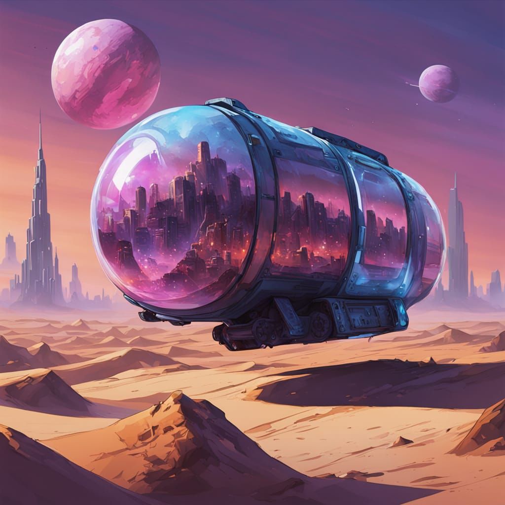 Cyberpunk City Glows Within Desert Bottle