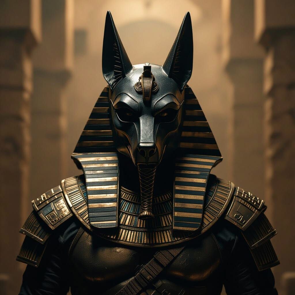 Egyptian Anubis Masked Soldier in Hyperrealistic Armor