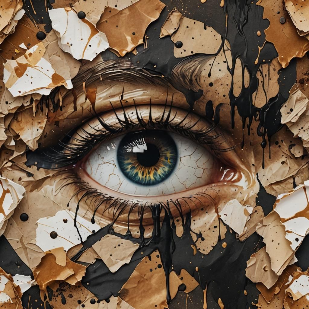 Eye Crying Coffee Stains in Ink Painting Style