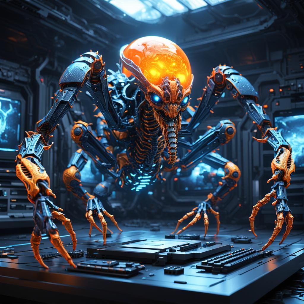 Alien Demon Broadcasts with Scorpion, Sci-Fi Art