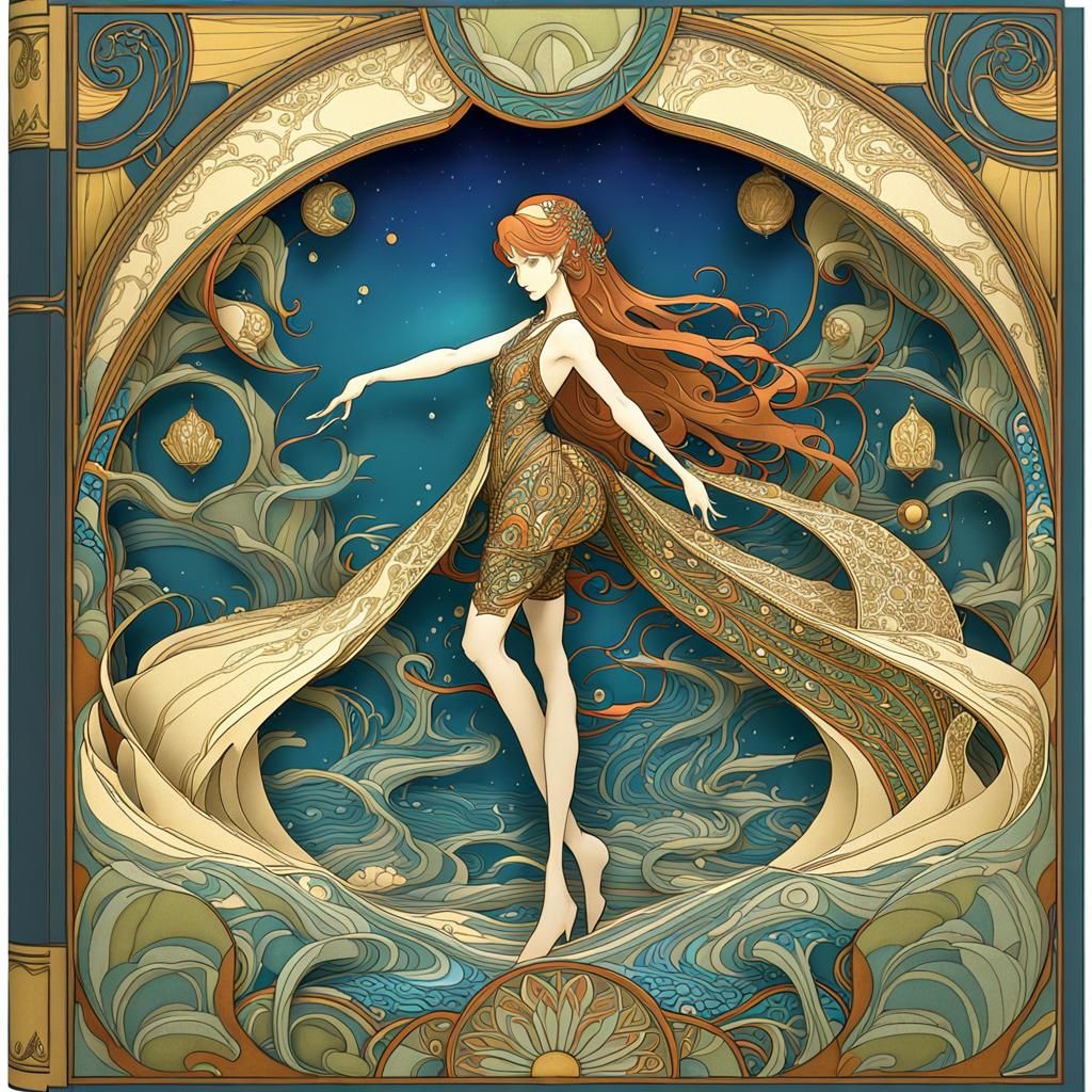 Pop-Up Book: Art Nouveau Anime Bikini Girl