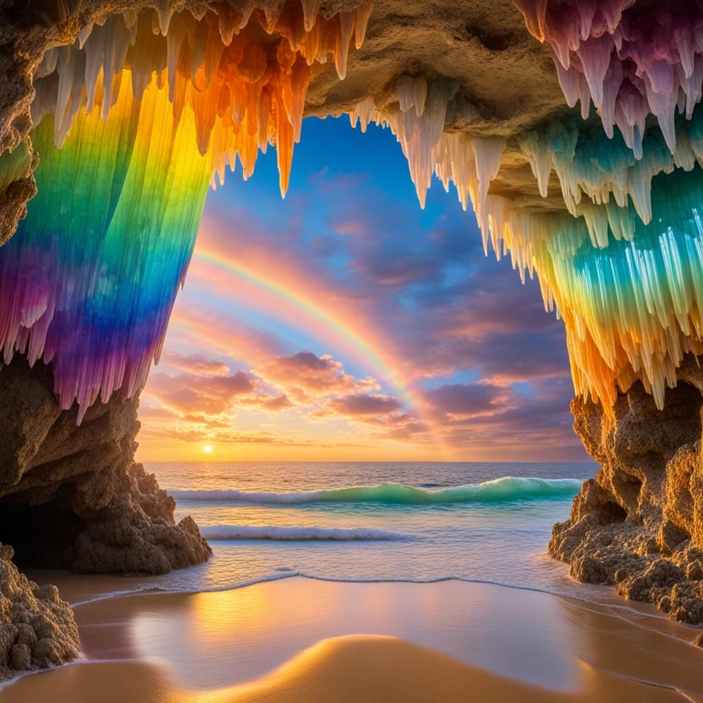 Iridescent Crystal Cave at Golden Hour